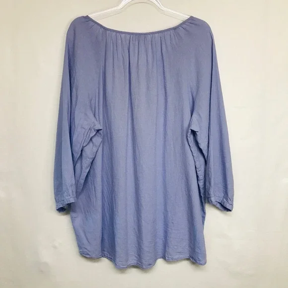 J. Jill Blue Linen Blend XL Missy Embroidered Lace Split Neck Blouse 3/4 Sleeve - Picture 6 of 6